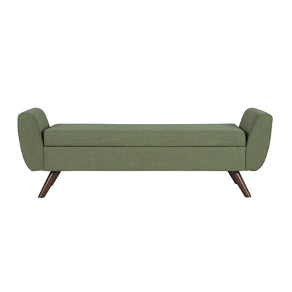 Benjara Rae Storage Bench Ottoman with Arms, Olive Green Woven Fabric, 60 Inch
