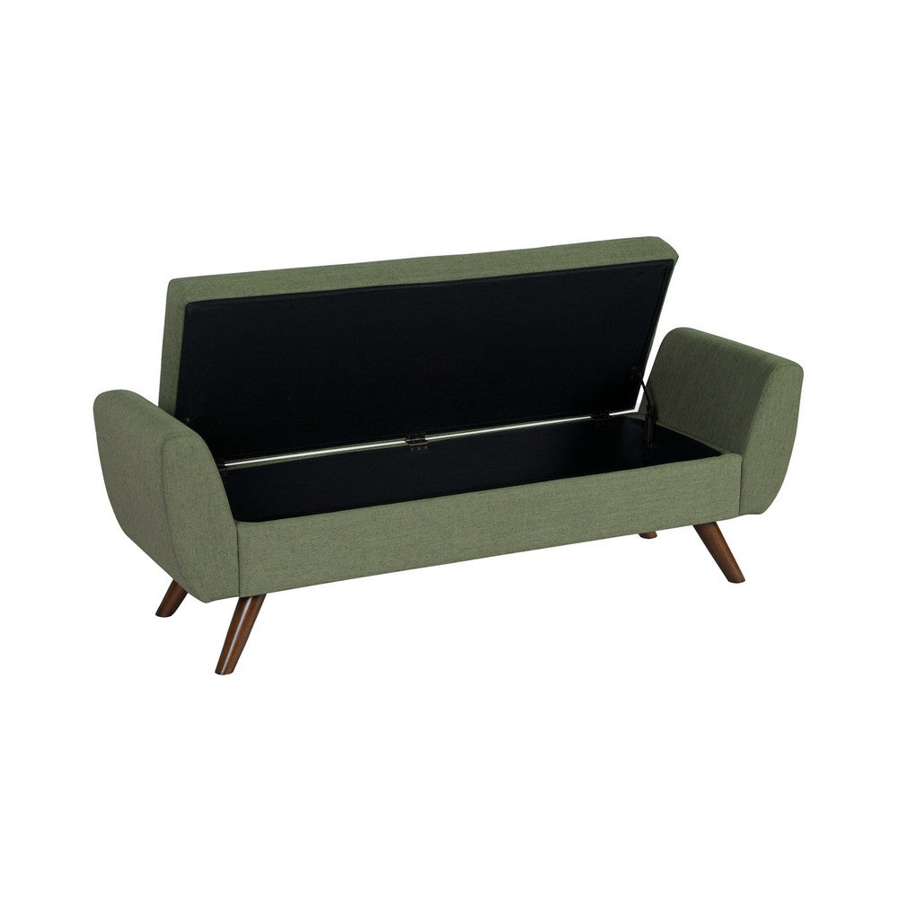Benjara Rae Storage Bench Ottoman with Arms, Olive Green Woven Fabric, 60 Inch