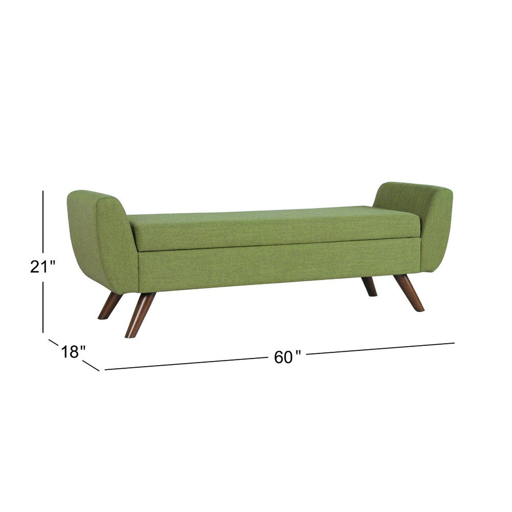 Benjara Rae Storage Bench Ottoman with Arms, Olive Green Woven Fabric, 60 Inch