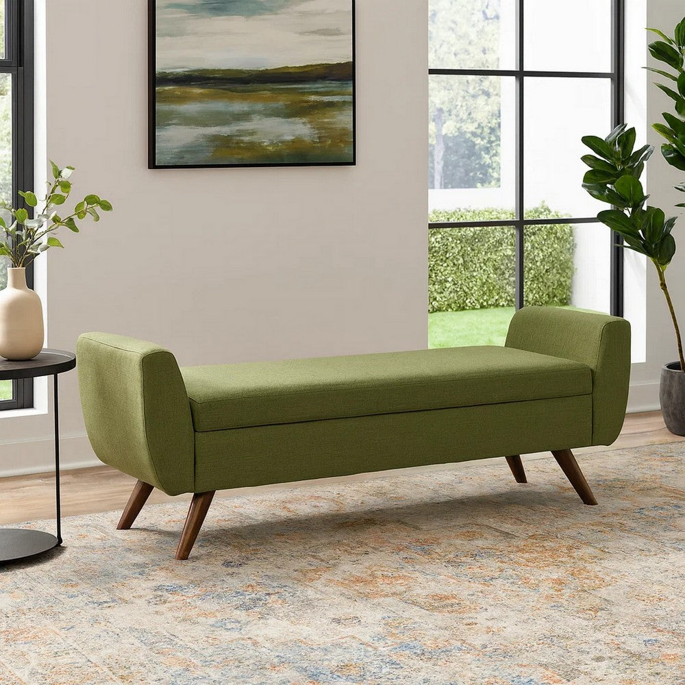 Benjara Rae Storage Bench Ottoman with Arms, Olive Green Woven Fabric, 60 Inch
