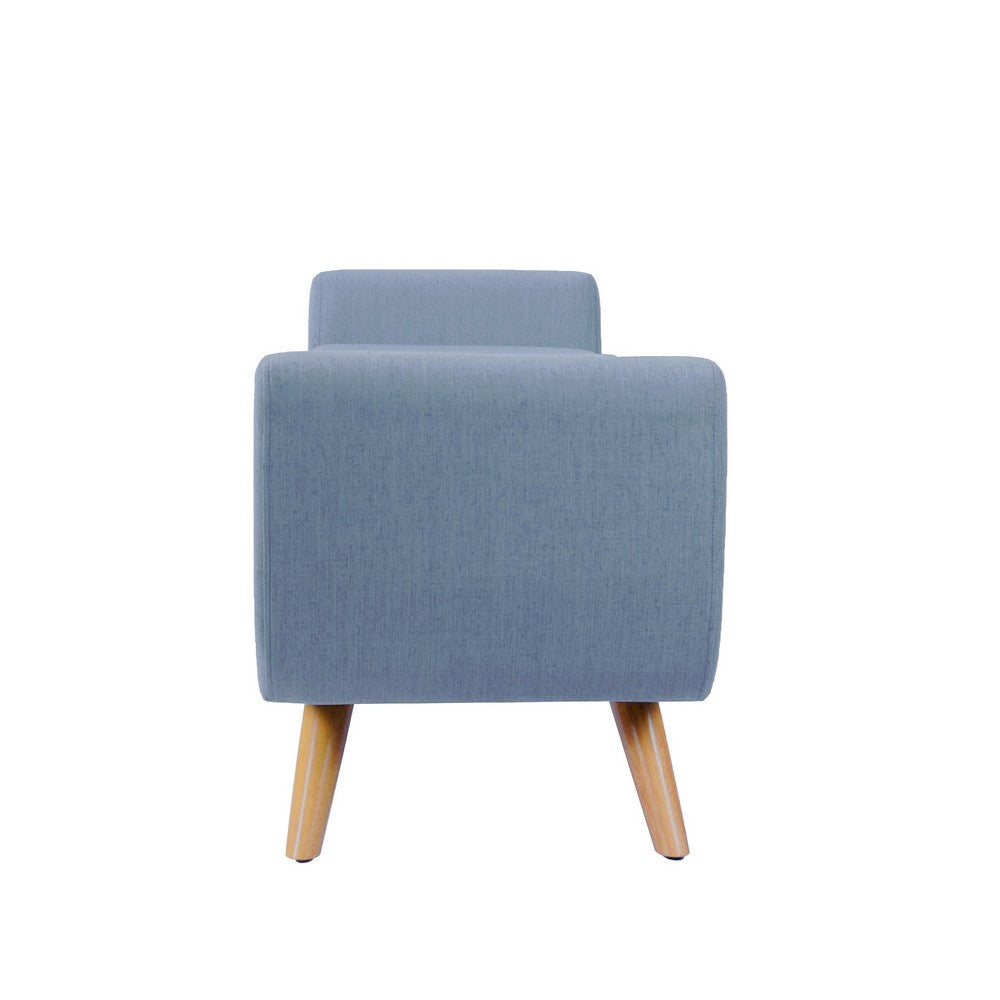 Benjara Rae Storage Bench Ottoman with Arms, French Blue Woven Fabric, 60 Inch