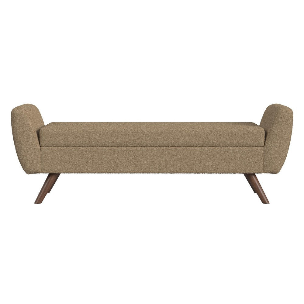Benjara Rae Storage Bench Ottoman with Arms, Light Brown Boucle, 60 Inch