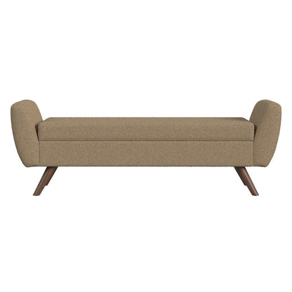 Benjara Rae Storage Bench Ottoman with Arms, Light Brown Boucle, 60 Inch