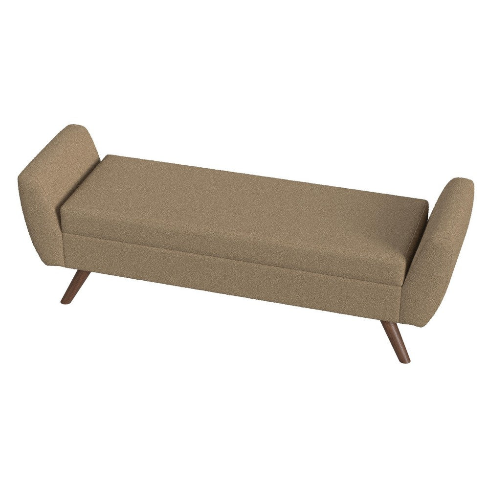 Benjara Rae Storage Bench Ottoman with Arms, Light Brown Boucle, 60 Inch