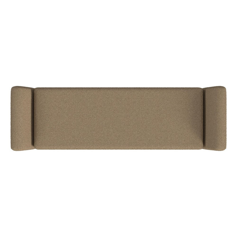Benjara Rae Storage Bench Ottoman with Arms, Light Brown Boucle, 60 Inch