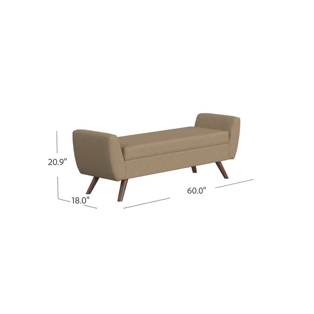 Benjara Rae Storage Bench Ottoman with Arms, Light Brown Boucle, 60 Inch