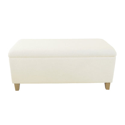 Benjara Liv Storage Bench Ottoman, Cream Sherpa, Natural Brown Wood, 42 Inch