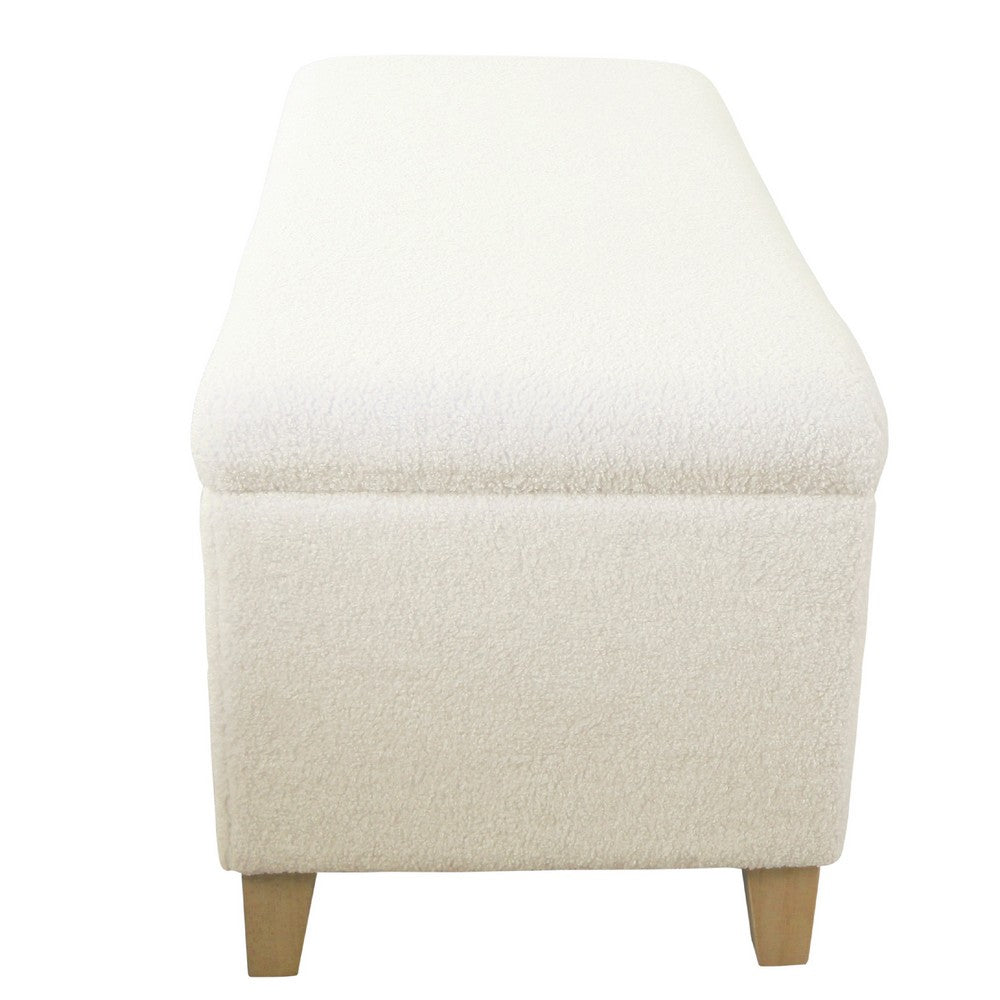 Benjara Liv Storage Bench Ottoman, Cream Sherpa, Natural Brown Wood, 42 Inch