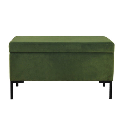 Benjara Ray Storage Bench Ottoman, Forest Green Velvet, Metal Legs, 32 Inch