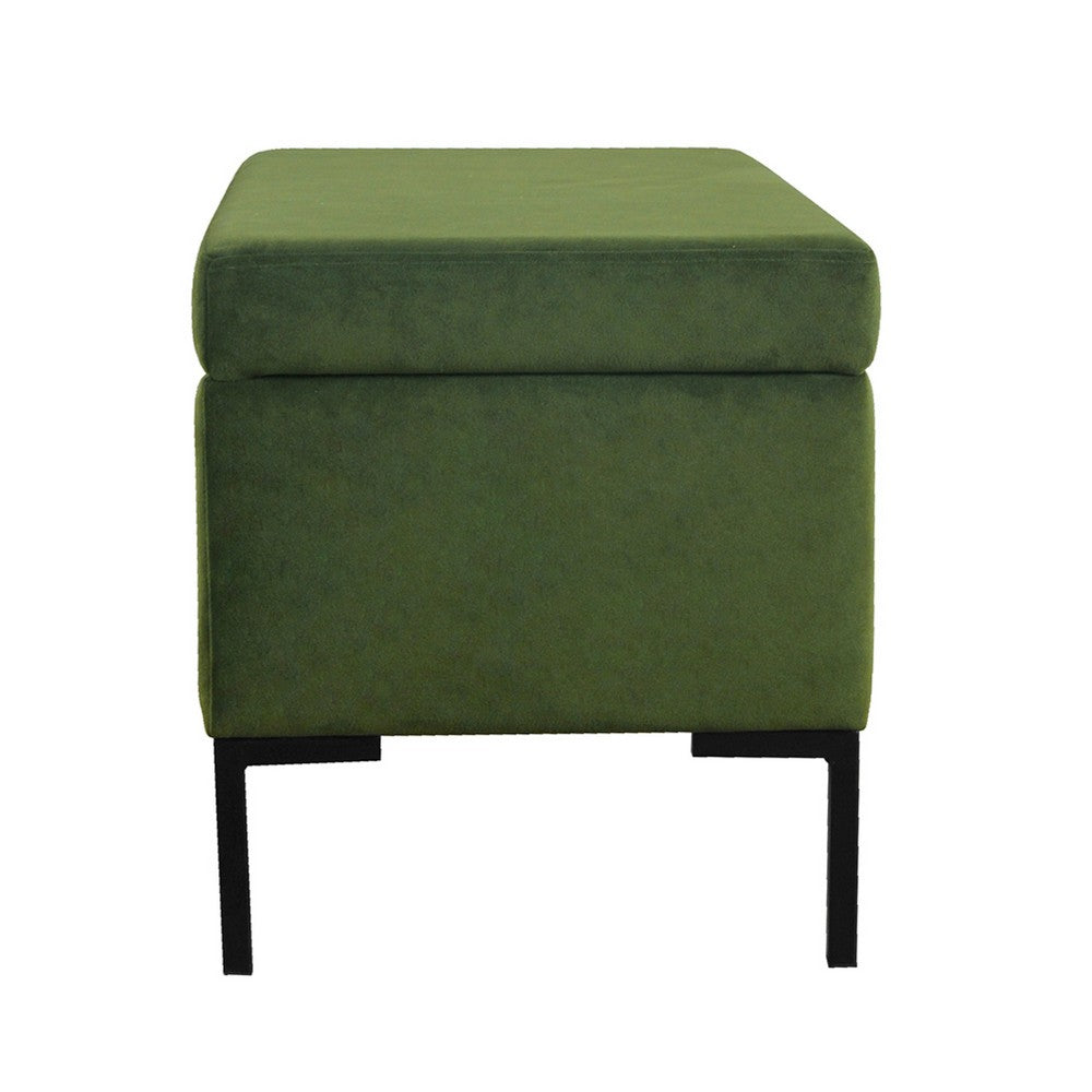Benjara Ray Storage Bench Ottoman, Forest Green Velvet, Metal Legs, 32 Inch