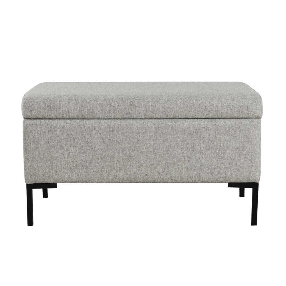 Benjara Ray Storage Bench Ottoman, Classic Gray Velvet, Metal Legs, 32 Inch