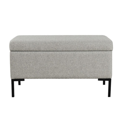 Benjara Ray Storage Bench Ottoman, Classic Gray Velvet, Metal Legs, 32 Inch