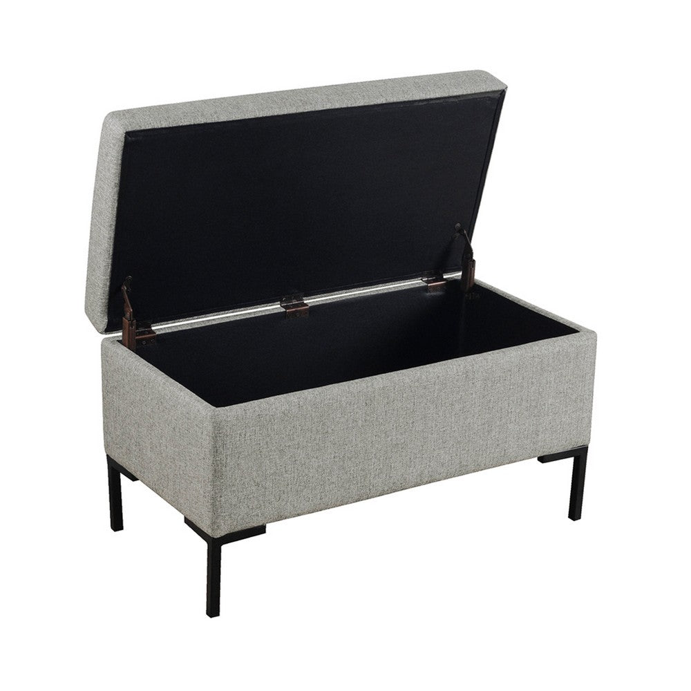 Benjara Ray Storage Bench Ottoman, Classic Gray Velvet, Metal Legs, 32 Inch