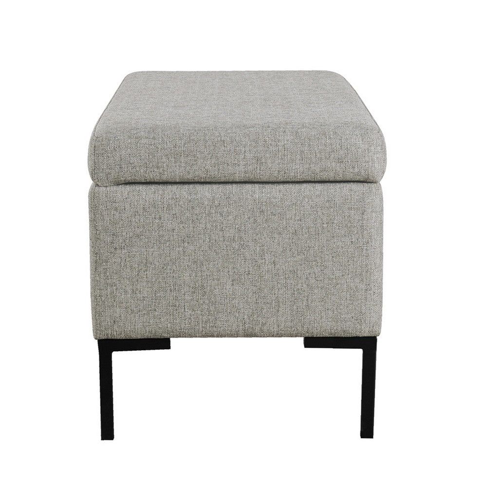 Benjara Ray Storage Bench Ottoman, Classic Gray Velvet, Metal Legs, 32 Inch