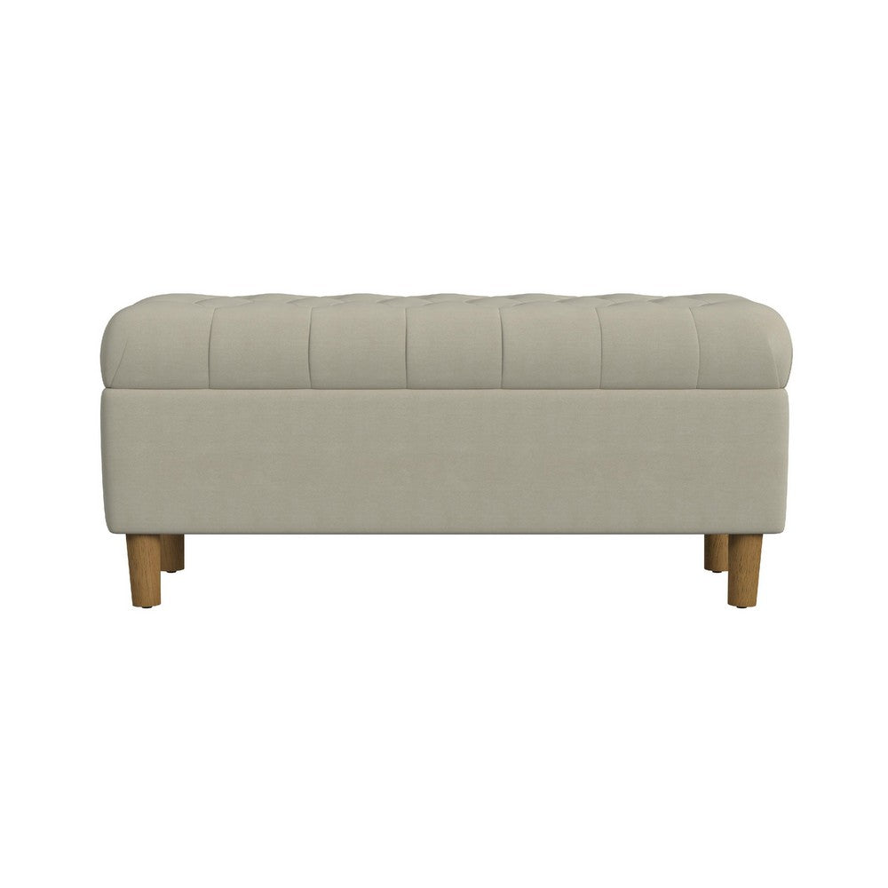 Benjara Sol Storage Bench Ottoman, Tan Beige Velvet, Brown, 40 Inch