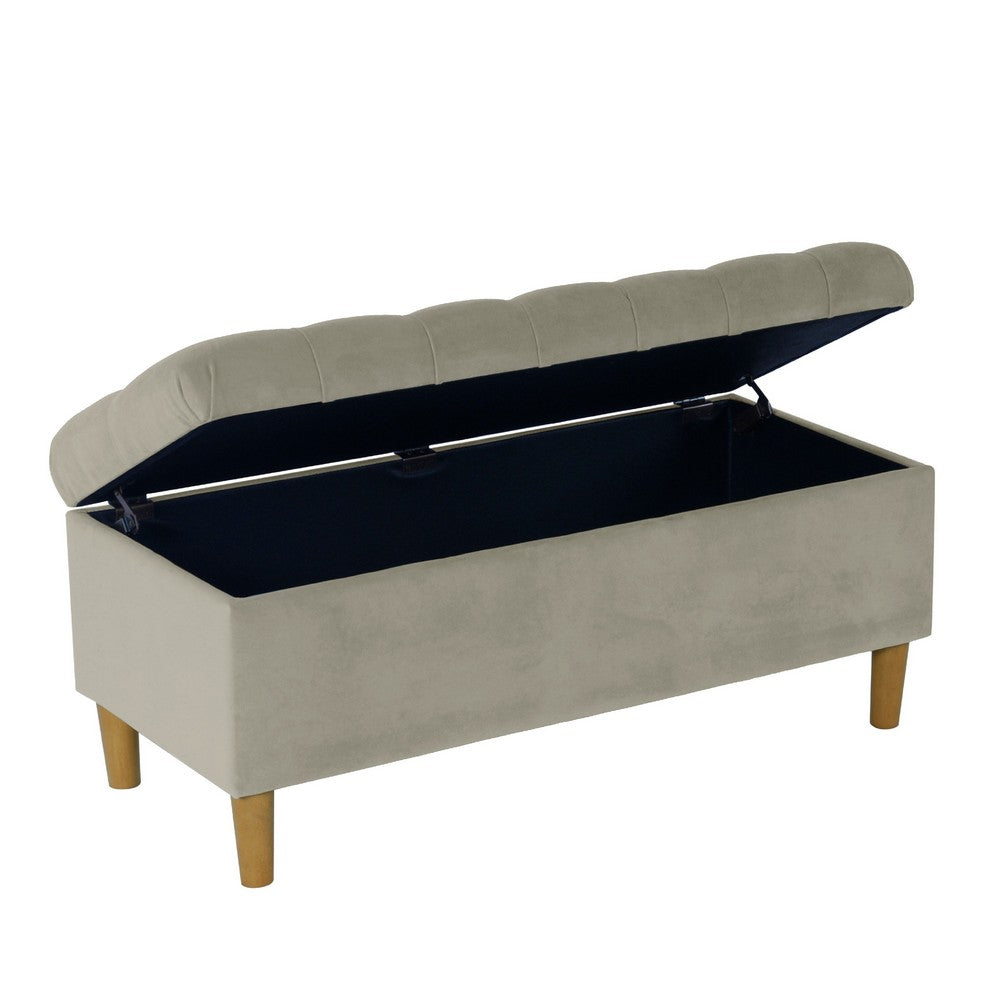 Benjara Sol Storage Bench Ottoman, Tan Beige Velvet, Brown, 40 Inch