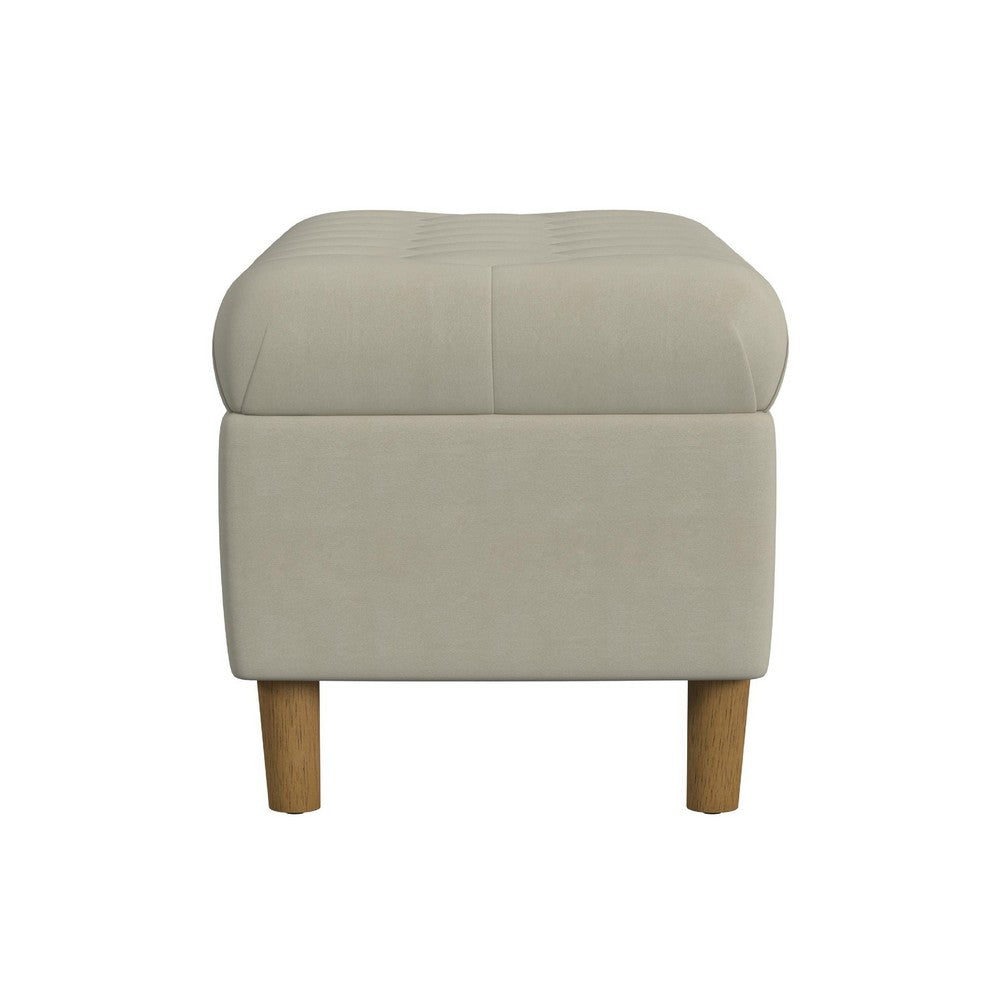 Benjara Sol Storage Bench Ottoman, Tan Beige Velvet, Brown, 40 Inch
