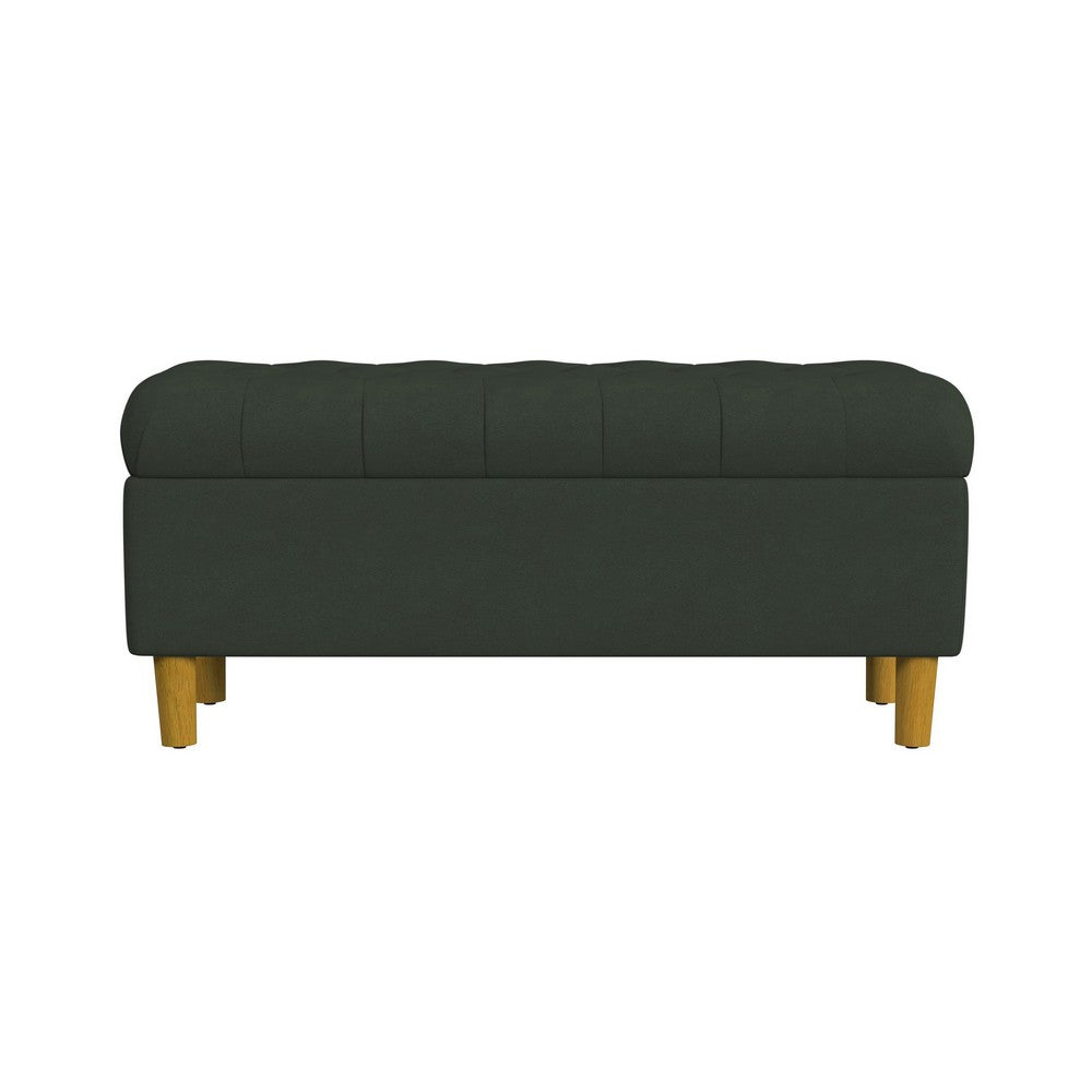 Benjara Sol Storage Bench Ottoman, Forest Green Soft Velvet, Brown, 40 Inch