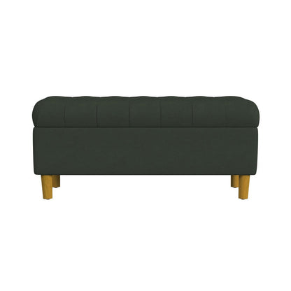 Benjara Sol Storage Bench Ottoman, Forest Green Soft Velvet, Brown, 40 Inch
