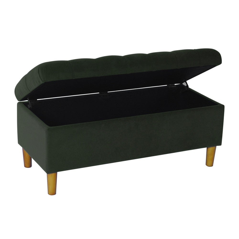 Benjara Sol Storage Bench Ottoman, Forest Green Soft Velvet, Brown, 40 Inch