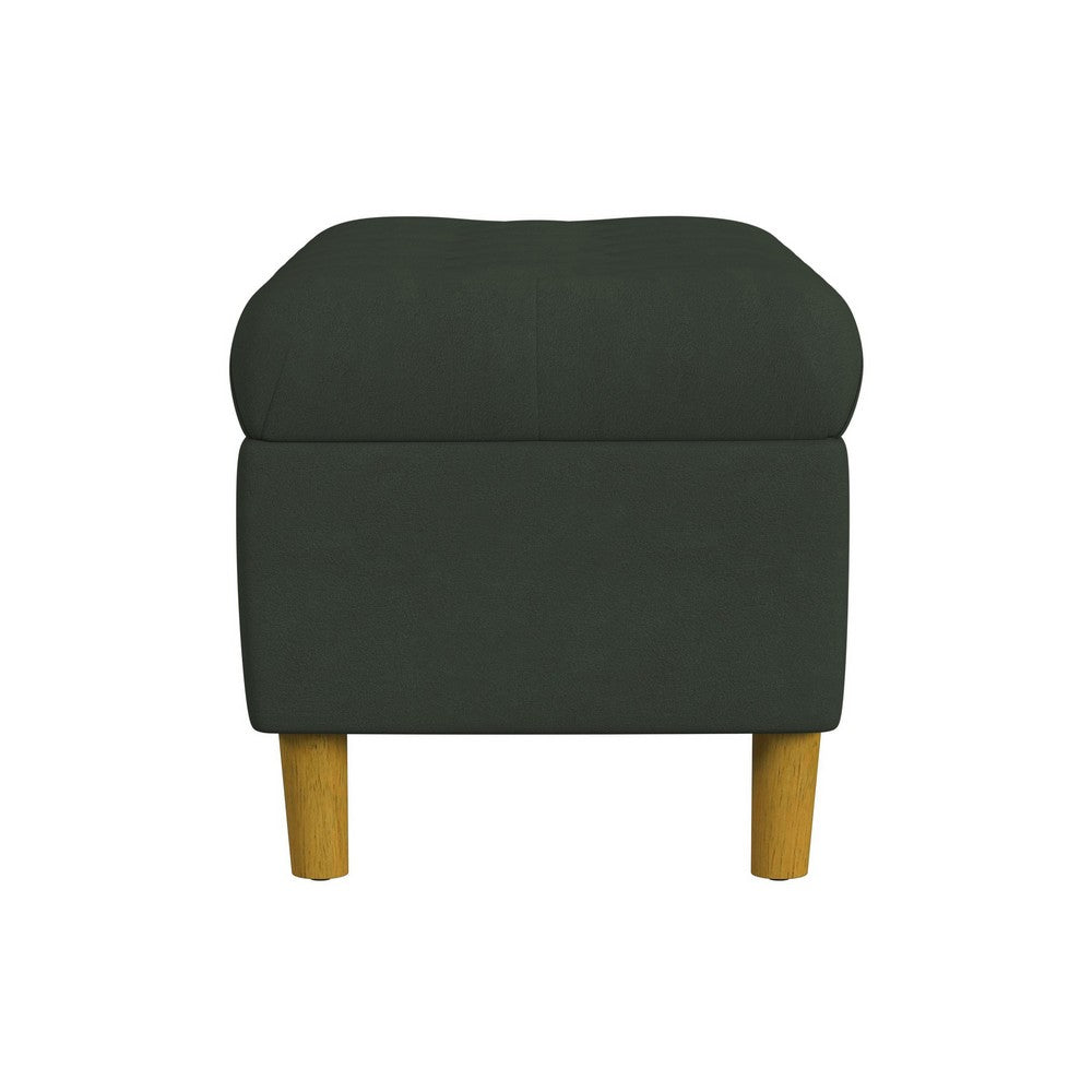 Benjara Sol Storage Bench Ottoman, Forest Green Soft Velvet, Brown, 40 Inch