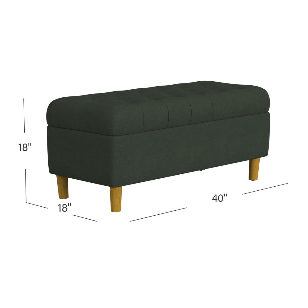 Benjara Sol Storage Bench Ottoman, Forest Green Soft Velvet, Brown, 40 Inch