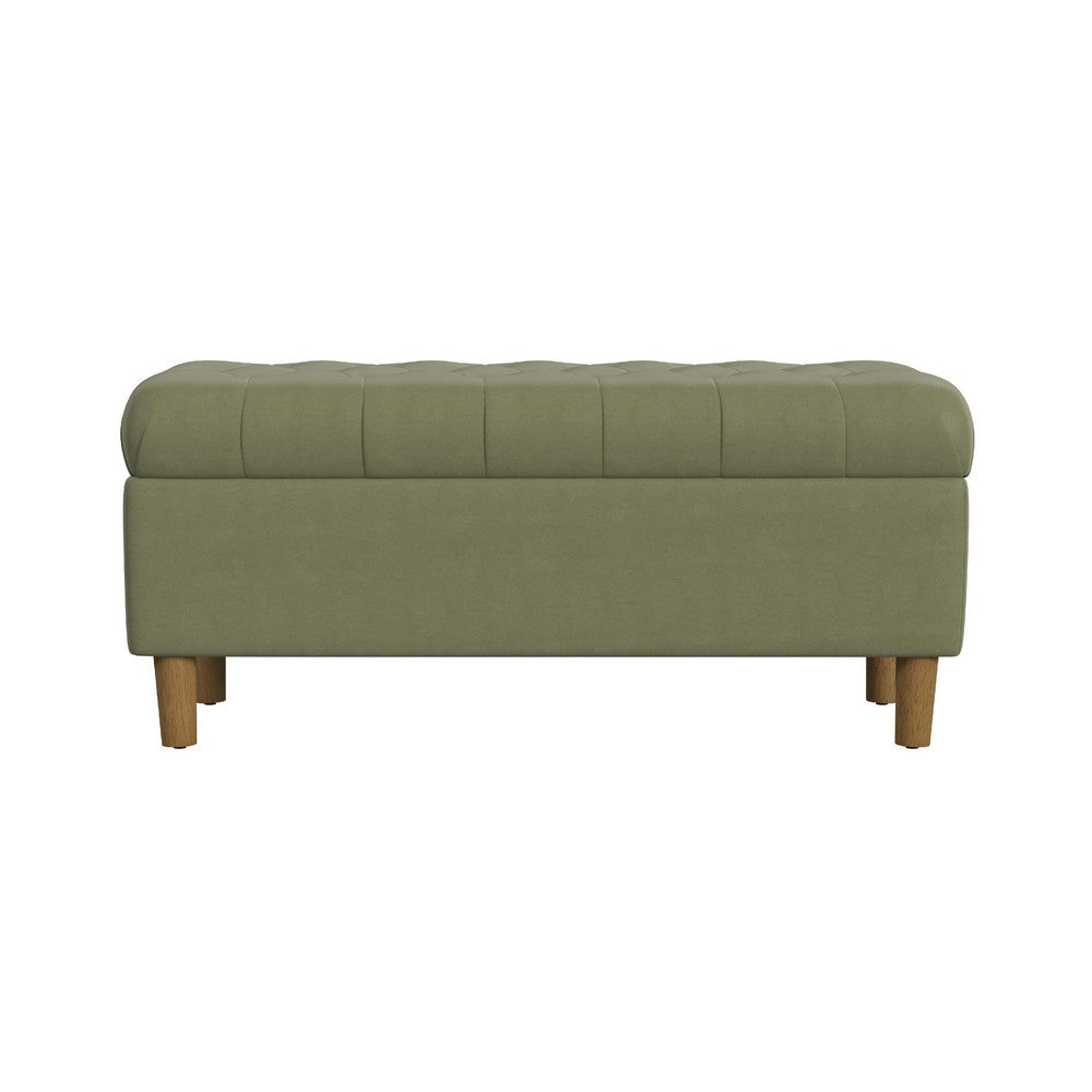 Benjara Sol Storage Bench Ottoman, Light Sage Green Velvet, Brown, 40 Inch