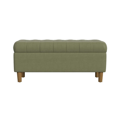 Benjara Sol Storage Bench Ottoman, Light Sage Green Velvet, Brown, 40 Inch