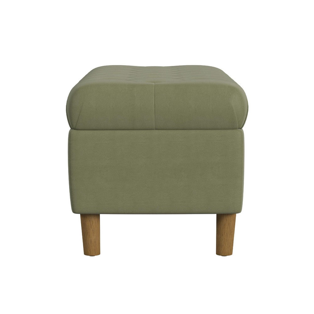 Benjara Sol Storage Bench Ottoman, Light Sage Green Velvet, Brown, 40 Inch