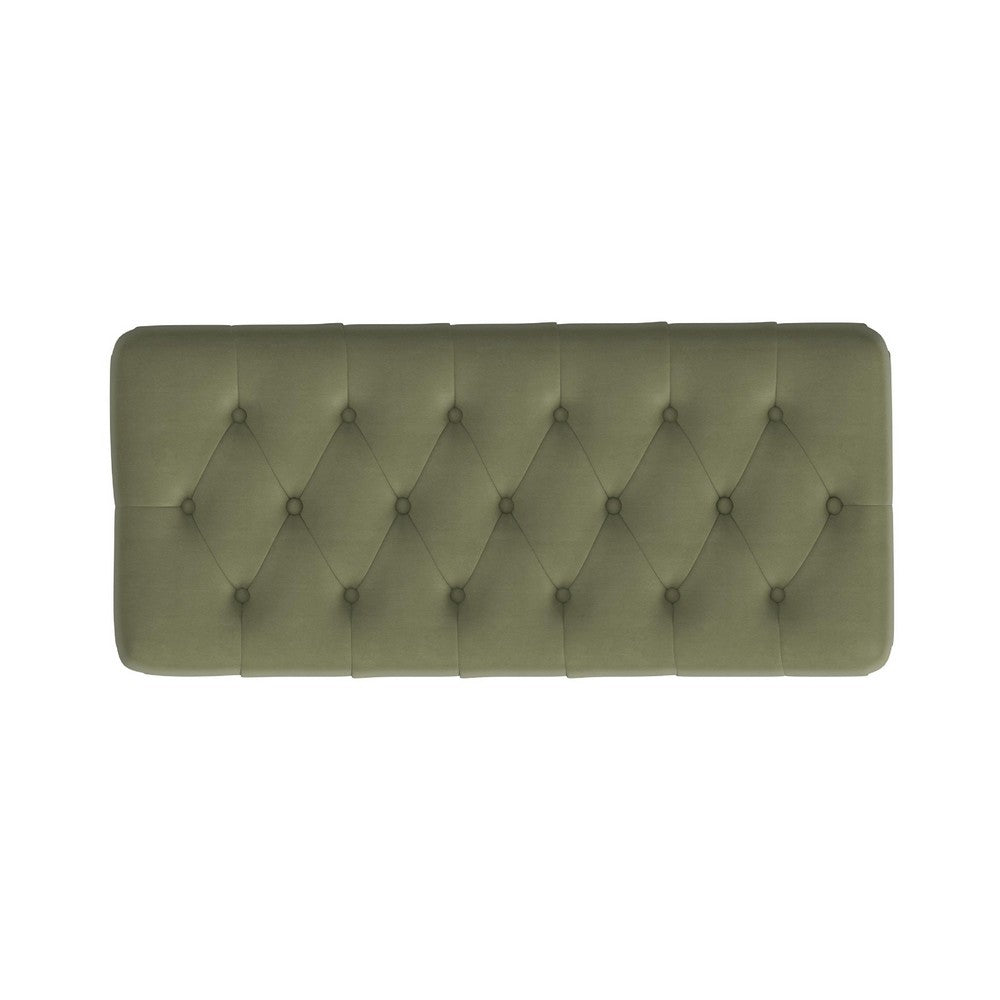Benjara Sol Storage Bench Ottoman, Light Sage Green Velvet, Brown, 40 Inch