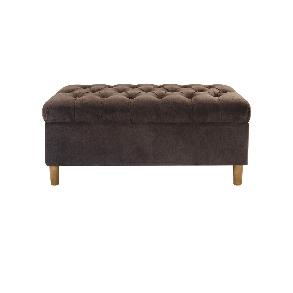 Benjara Sol Storage Bench Ottoman, Chocolate Brown Velvet, Wood, 40 Inch