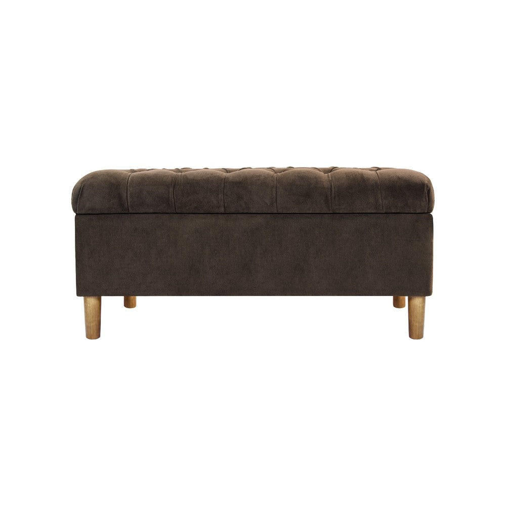 Benjara Sol Storage Bench Ottoman, Chocolate Brown Velvet, Wood, 40 Inch