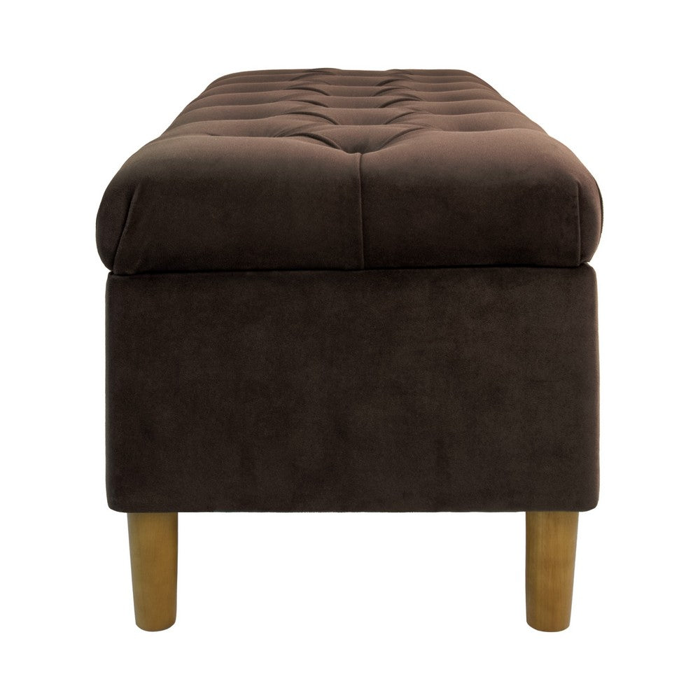 Benjara Sol Storage Bench Ottoman, Chocolate Brown Velvet, Wood, 40 Inch
