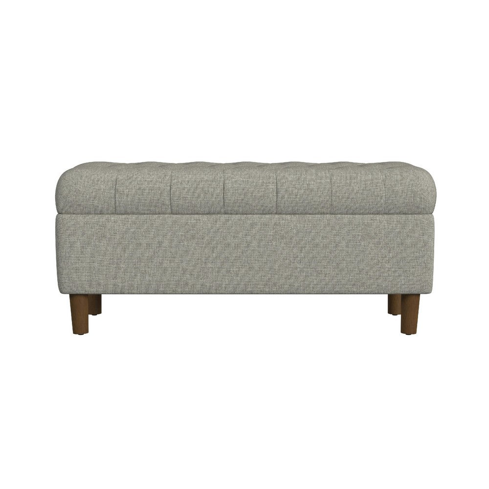 Benjara Sol Storage Bench Ottoman, Gray Woven Fabric, Brown Wood, 40 Inch