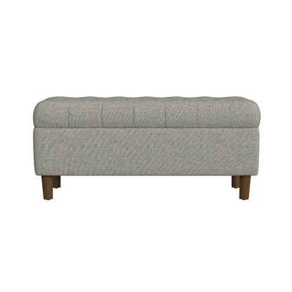 Benjara Sol Storage Bench Ottoman, Gray Woven Fabric, Brown Wood, 40 Inch