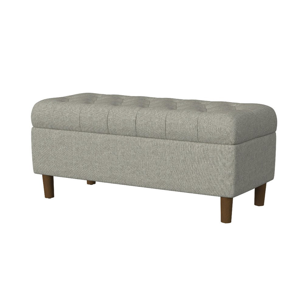Benjara Sol Storage Bench Ottoman, Gray Woven Fabric, Brown Wood, 40 Inch