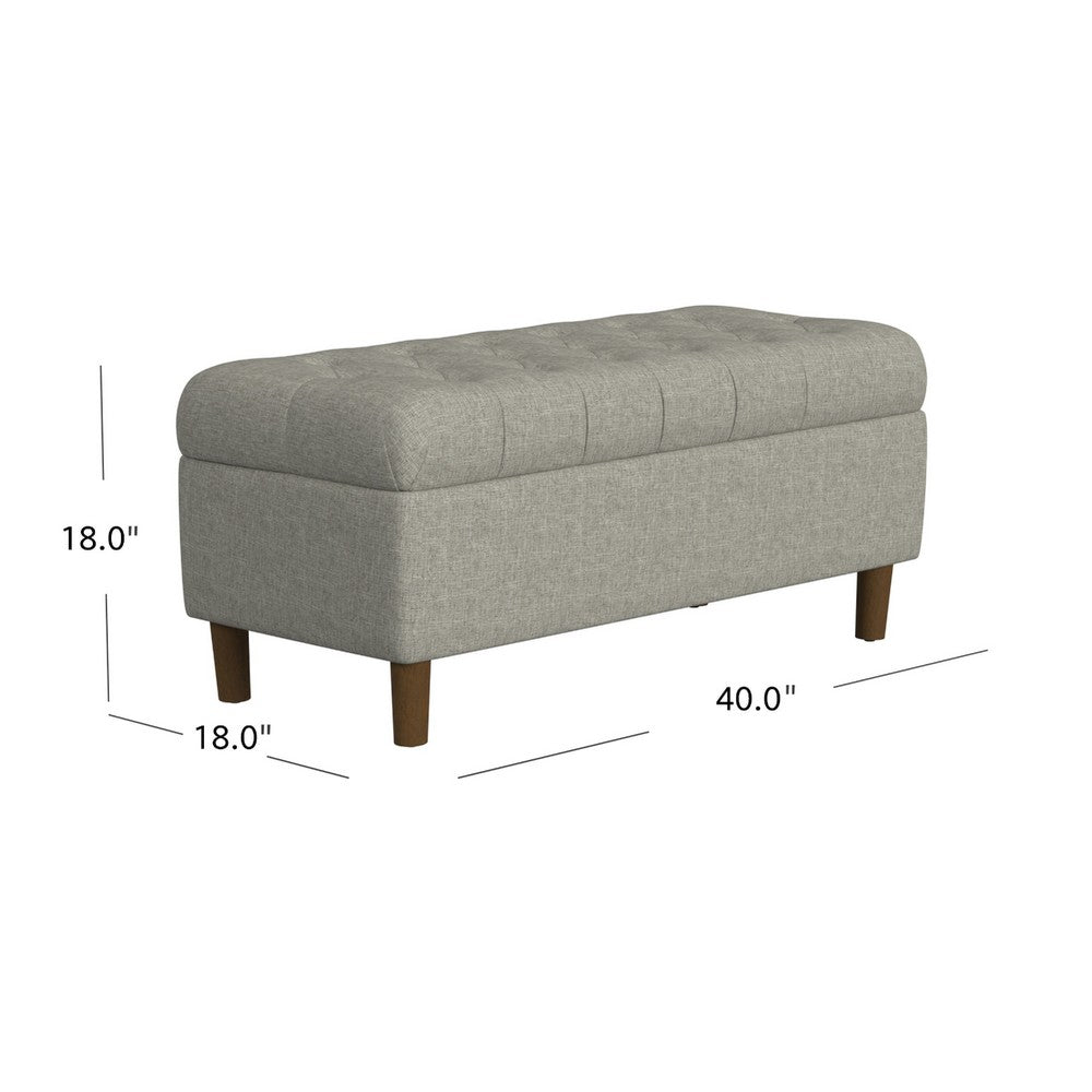 Benjara Sol Storage Bench Ottoman, Gray Woven Fabric, Brown Wood, 40 Inch