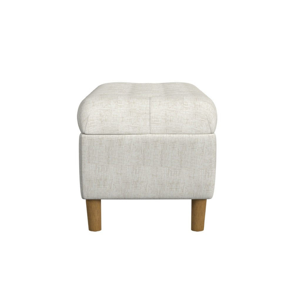 Benjara Sol Storage Bench Ottoman, Cream Woven Fabric, Brown Wood, 40 Inch