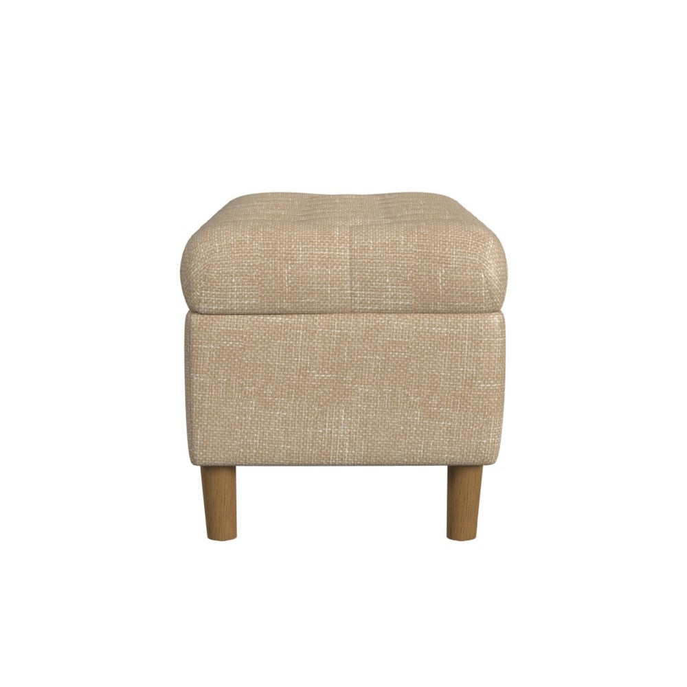 Benjara Sol Storage Bench Ottoman, Light Tan Woven Fabric, Brown Wood, 40 Inch