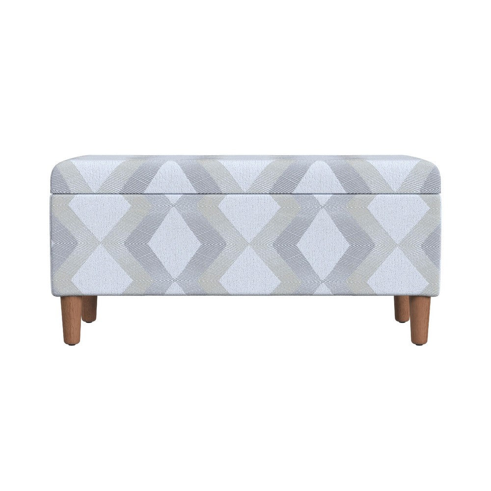 Benjara Zia Accent Storage Bench, Cream Gray Woven Diamond Pattern, 36 Inch