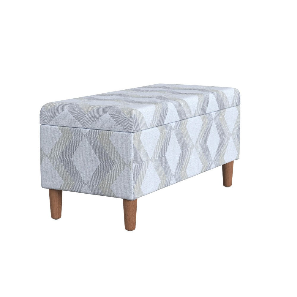 Benjara Zia Accent Storage Bench, Cream Gray Woven Diamond Pattern, 36 Inch
