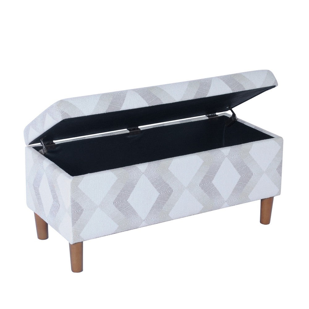 Benjara Zia Accent Storage Bench, Cream Gray Woven Diamond Pattern, 36 Inch