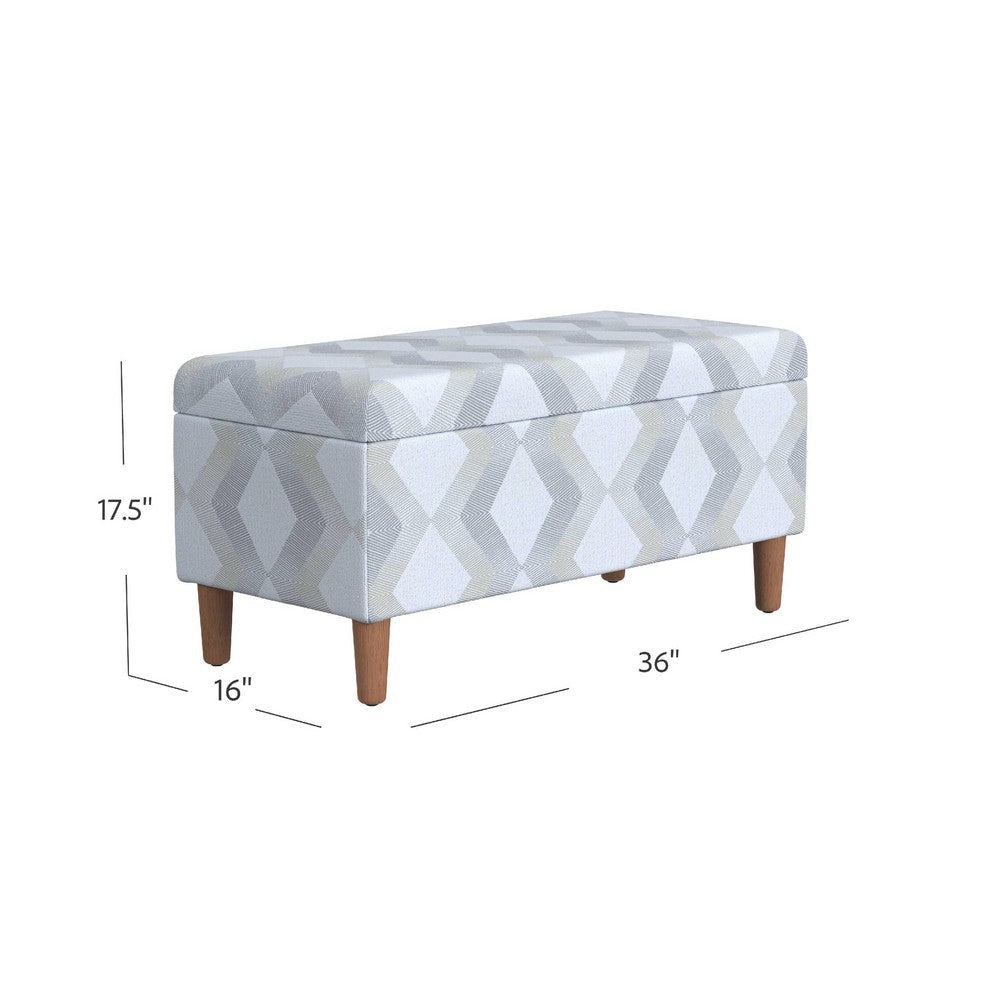 Benjara Zia Accent Storage Bench, Cream Gray Woven Diamond Pattern, 36 Inch