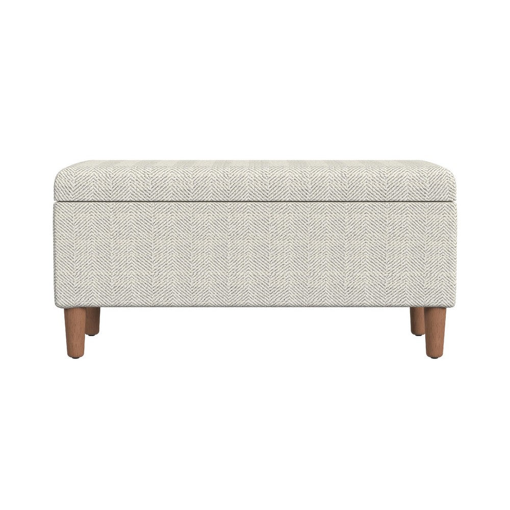 Benjara Zia Accent Storage Bench, Cream Chevron Woven Fabric, Brown, 36 Inch