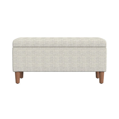 Benjara Zia Accent Storage Bench, Cream Chevron Woven Fabric, Brown, 36 Inch