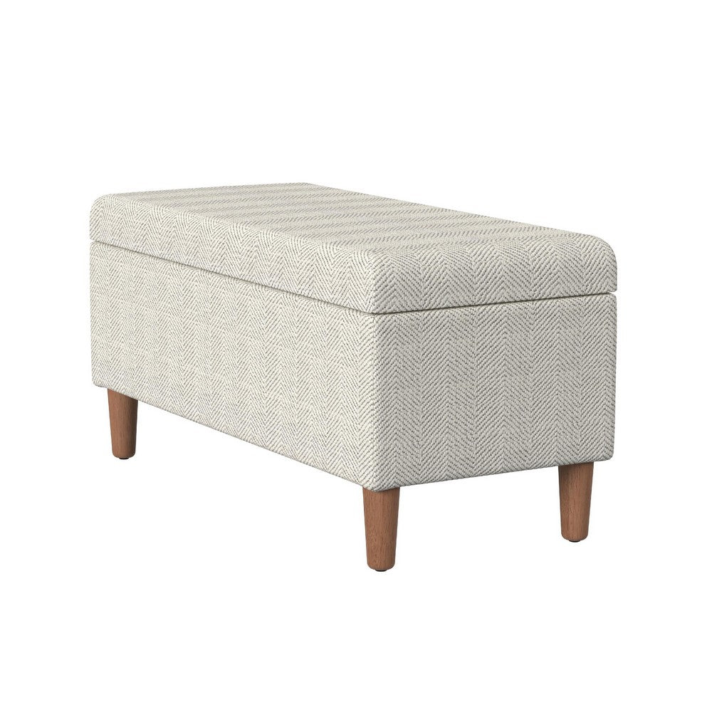 Benjara Zia Accent Storage Bench, Cream Chevron Woven Fabric, Brown, 36 Inch