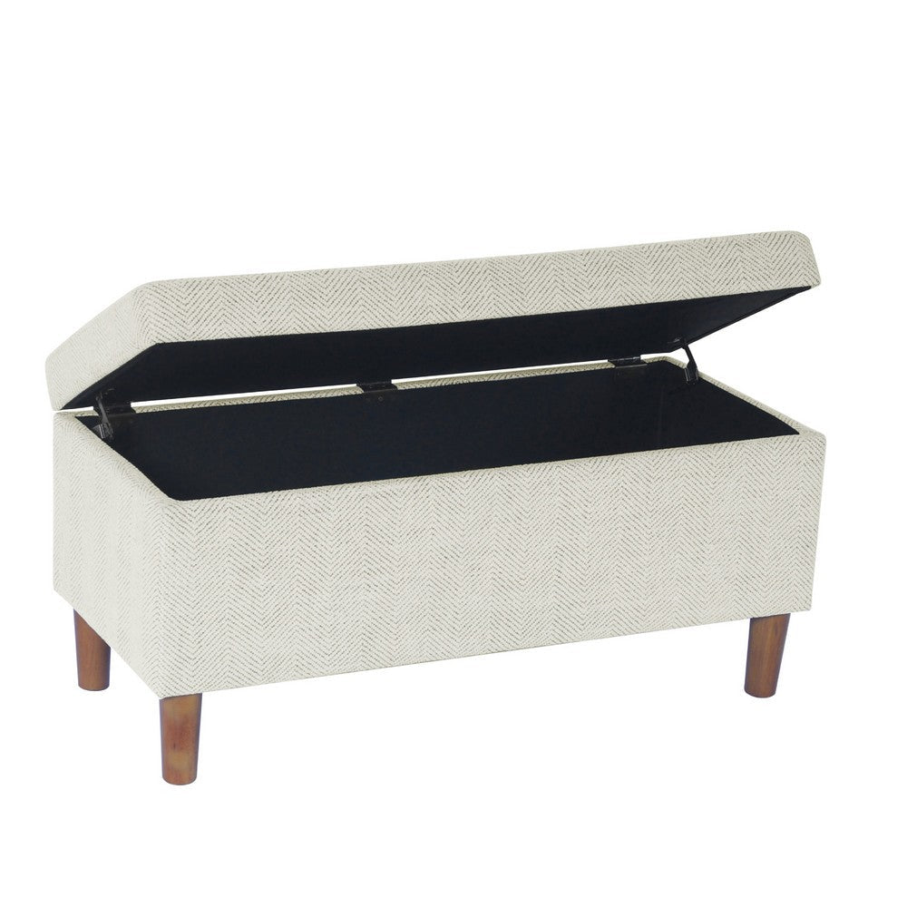 Benjara Zia Accent Storage Bench, Cream Chevron Woven Fabric, Brown, 36 Inch