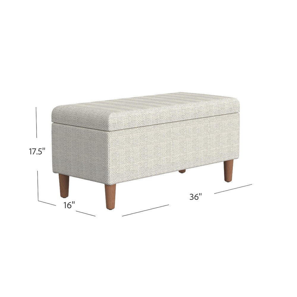 Benjara Zia Accent Storage Bench, Cream Chevron Woven Fabric, Brown, 36 Inch