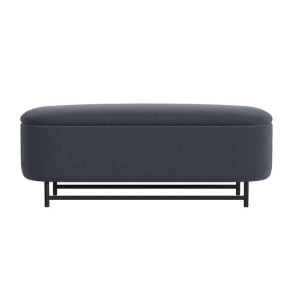 Benjara Pat Storage Bench Ottoman, Steel Blue Velvet, Black Metal, 46 Inch
