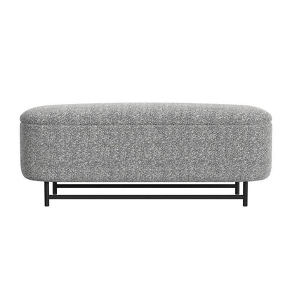 Benjara Pat Storage Bench Ottoman, Gray Yarn Cream Boucle, Black Metal 46 Inch